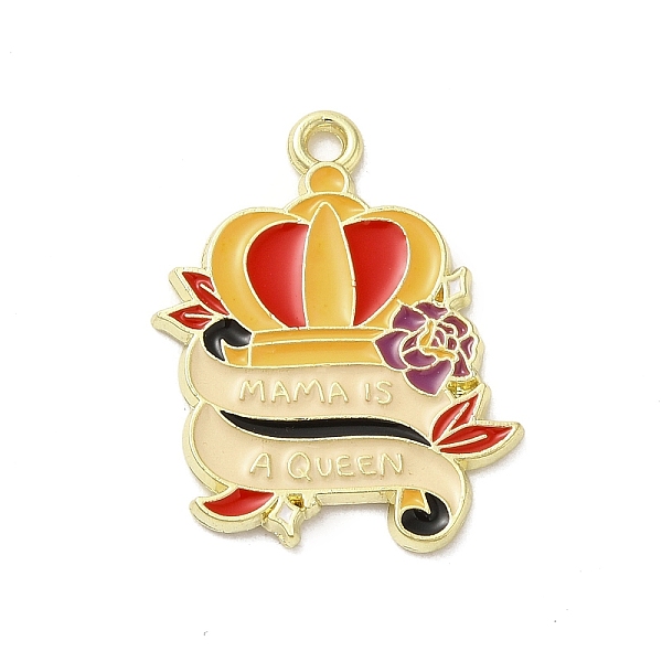

PandaHall Mother's Day Theme Alloy Enamel Pendants, Golden, Word Mama is a Queen, Crown, 26x21x1.5mm, Hole: 1.8mm Alloy+Enamel Crown