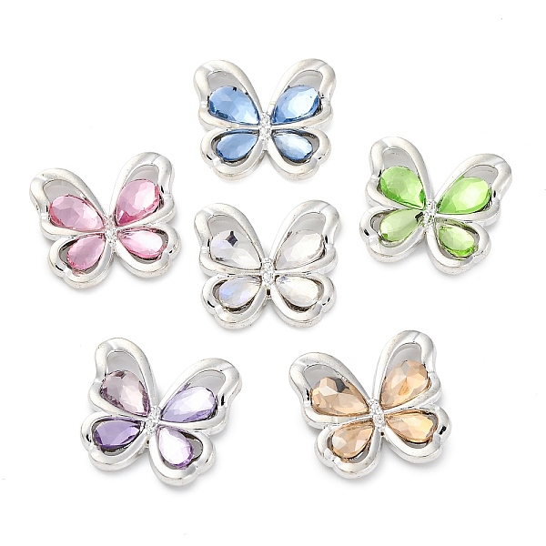 Rack Plating Alloy Beads, with Rhinestone, Cadmium Free & Nickel Free & Lead Free, Butterfly, Mixed Color, 15x16x3.5mm