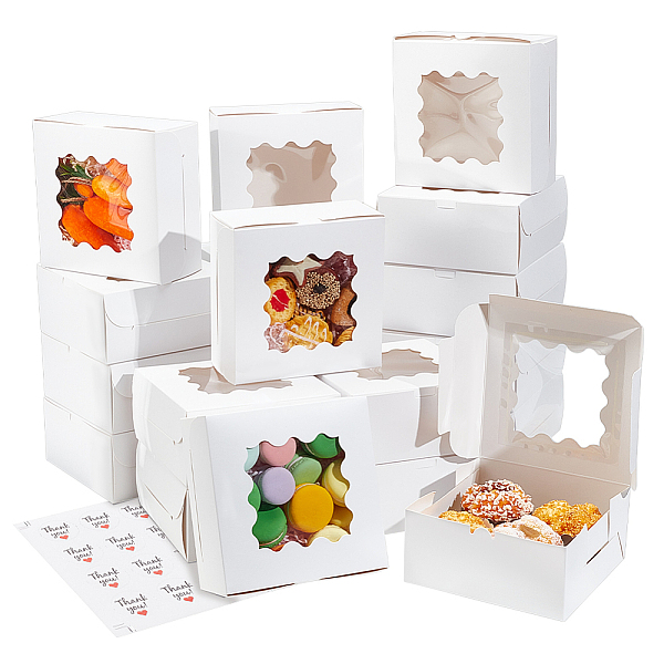 

PandaHall BENECREAT 20 Pcs White Small Cake Boxes with Window, 5.9x5.9x3 Inch Paper Cookie Boxes with 20 Pcs Thank You Stickers, Treat Boxes...