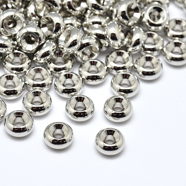 

PandaHall Rack Plating Brass Flat Round Spacer Beads, Platinum, 6x3mm, Hole: 2mm Brass Flat Round
