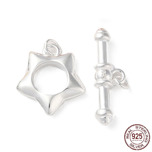 PandaHall 925 Sterling Silver Toggle Clasps, Long-Lasting Plated, Star with 925 Stamp, Silver, Star: 12.5x11.5x2.5mm, Bar: 5.5x7x3mm...