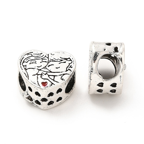 

PandaHall Rack Plating Alloy Enamel European Beads, with Rhinestone, Large Hole Beads, Heart with Grils & Word Sister in My Heart, Antique..., Red