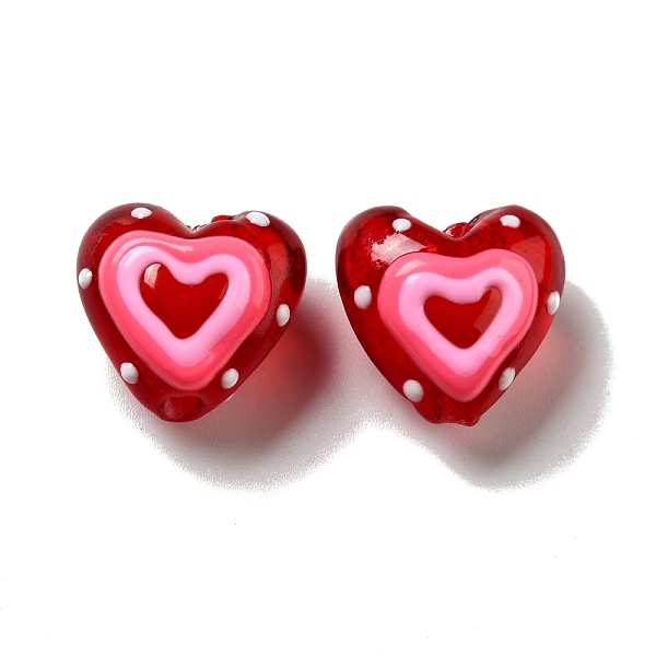

PandaHall Handmade Lampwork Beads, Heart, Red, 19~20.5x20~20.5x11.5~13.5mm, Hole: 2.5mm Lampwork Heart Red
