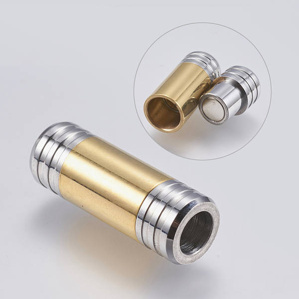 

PandaHall 304 Stainless Steel Magnetic Clasps with Glue-in Ends, Column, Golden & Stainless Steel Color, 28x10mm, Hole: 6mm 304 Stainless...