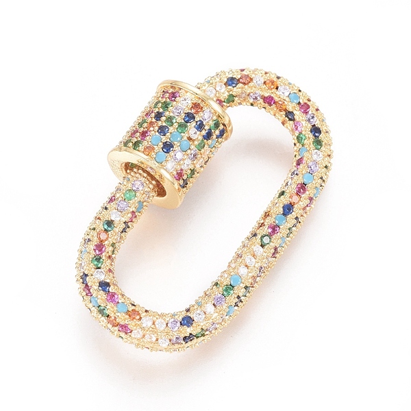 

PandaHall Brass Micro Pave Cubic Zirconia Screw Carabiner Lock Charms, for Necklaces Making, Oval, Colorful, Golden, 28.5x17x7.5mm Brass...