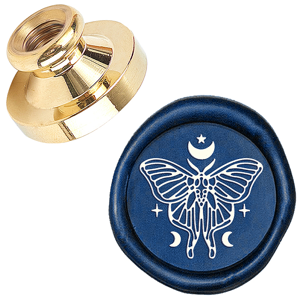 PandaHall Wax Seal Brass Stamp Head, with Engraving Logo, for Wax Seal Stamp, Round, Butterfly Pattern, 25x15mm, Hole: 7mm Brass