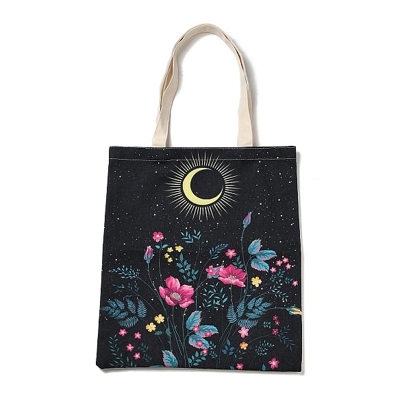 

PandaHall Flower & Butterfly & Moon Printed Canvas Women's Tote Bags, with Handle, Shoulder Bags for Shopping, Rectangle, Hot Pink, 60cm...