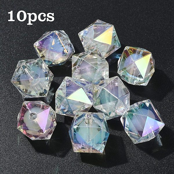 10Pcs Two Tone UV Plating Rainbow Iridescent Acrylic Beads