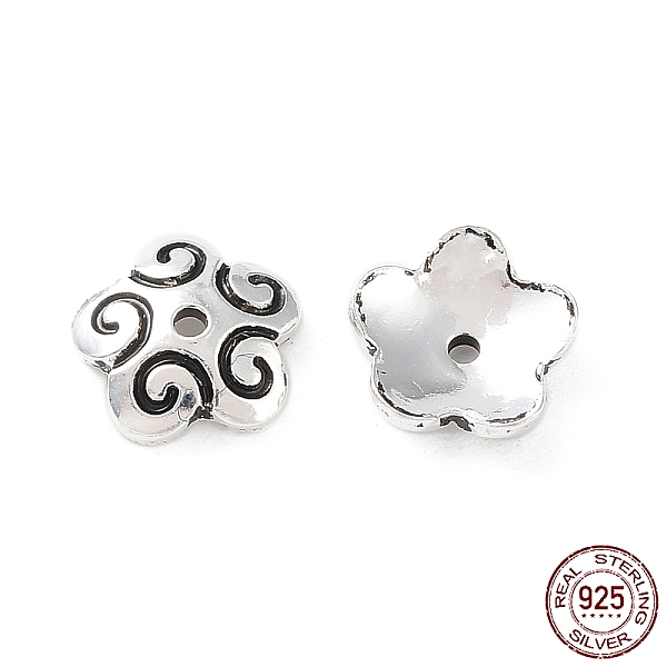 

PandaHall 925 Sterling Silver Bead Caps, Flower, Antique Silver, 6x2mm, Hole: 0.8mm Sterling Silver