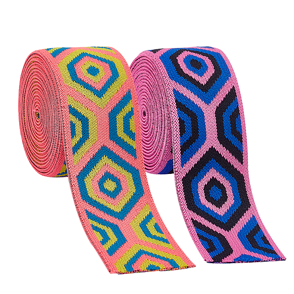 

PandaHall FINGERINSPIRE 4.3 Yards Colorful Elastic Ribbon Flat with Hexagon Pattern 50mm Wide Nylon Elastic Stretch Ribbon Orange Red Purple..., Multicolor