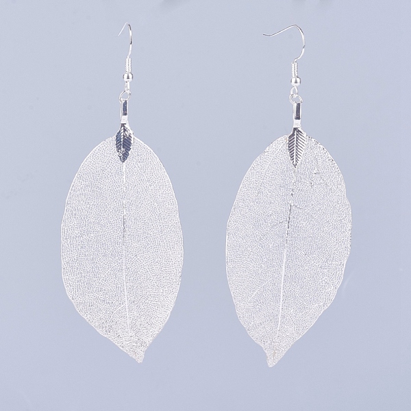 

PandaHall Brass Plated Natural Leaf Dangle Earrings, with Brass Earring Hooks and Jewelry Box, Silver, 98mm, Pin: 0.7mm, 1 Pair/box Brass...