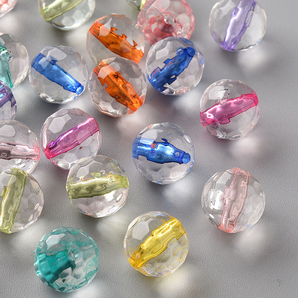

PandaHall Transparent Acrylic Beads, Round, Faceted, Mixed Color, 12x11.5mm, Hole: 1.8mm, about 550pcs/500g Acrylic Round Multicolor