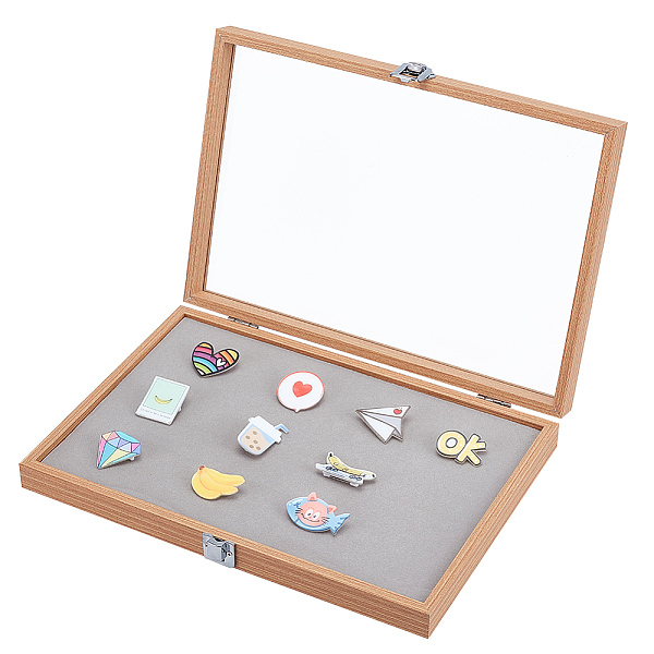 

PandaHall OLYCRAFT Wood Pin Display Case Badge Display Cases Badge Storage Showcase Brooch Display Case with Clear Window and Hangers for..., Orange