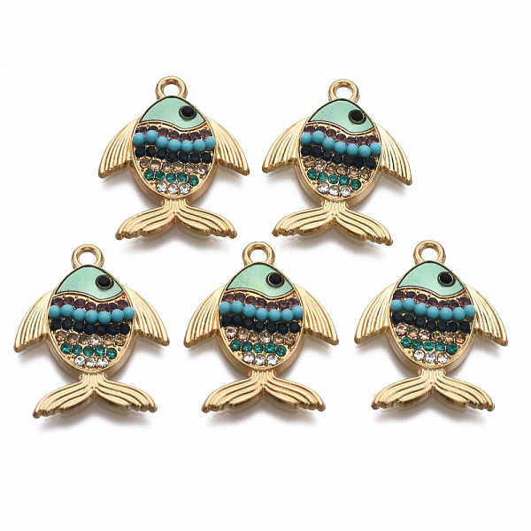 

PandaHall Alloy Enamel Pendants, Light Gold, with Rhinestone and Acrylic, Cadmium Free & Nickel Free & Lead Free, Fish, Aquamarine..., Green