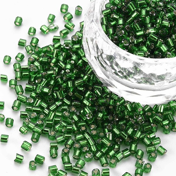 

PandaHall 8/0 Glass Bugle Beads, Silver Lined, Green, 2.5~3x2.5mm, Hole: 1mm, about 15000pcs/pound Glass Green