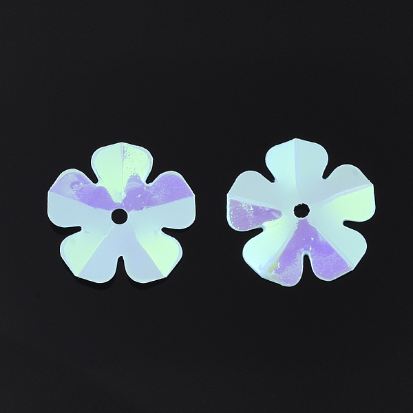 

PandaHall Ornament Accessories, PVC Plastic Paillette/Sequins Beads, Flower, Cyan, 13.5~14x13.5~14x0.6mm, Hole: 1.4mm, about 10000pcs/500g...