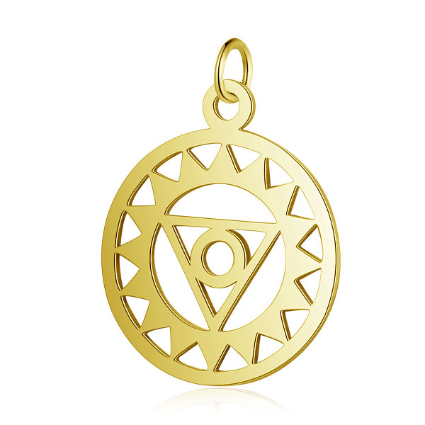 

PandaHall 201 Stainless Steel Pendants, Chakra, Visuddha, Flat Round with Triangle, Golden, 22.5x19x1mm, Hole: 3mm 201 Stainless Steel...