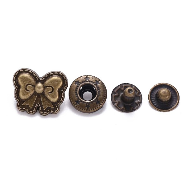

PandaHall Brass Snap Buttons, Alloy Cap, Garment Buttons, Cadmium Free & Lead Free, Bowknot, Antique Bronze, Cap: 14x17mm, Pin: 3mm, Stud...