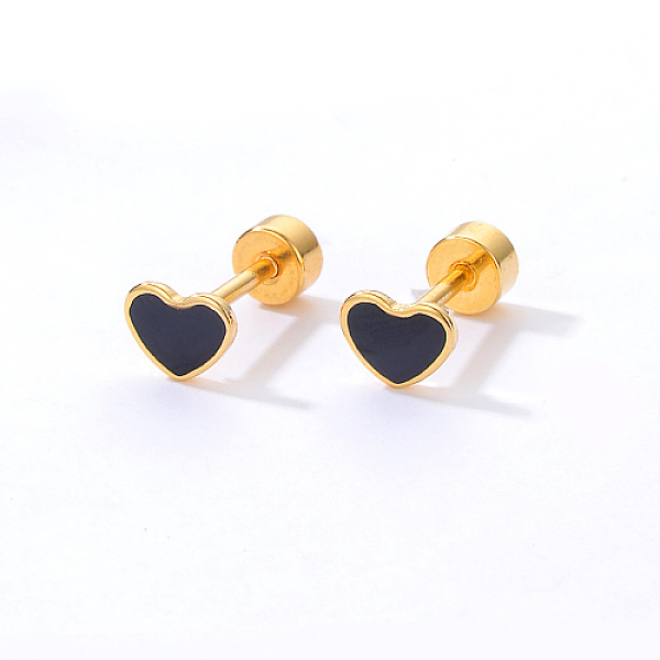 

PandaHall Heart Stainless Steel Stud Earring, with Enamel, Real 18K Gold Plated, Black, 6x6mm Stainless Steel Heart Black