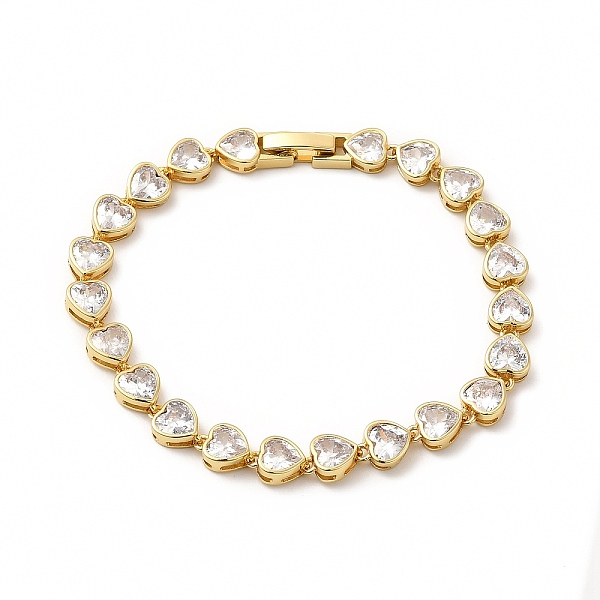 

PandaHall Clear Cubic Zirconia Heart Link Chain Bracelet, Rack Plating Brass Jewelry for Women, Cadmium Free & Lead Free, Real 18K Gold...