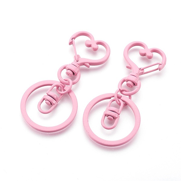 

PandaHall Iron Heart Split Key Rings, Keychain Clasp Findings, Lead Free & Nickel Free, Pearl Pink, 68x30x6mm Iron Heart Pink