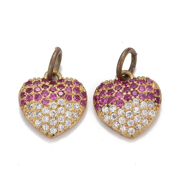 

PandaHall Brass Micro Pave Medium Violet Red & Clear Cubic Zirconia Charms, with Jump Ring, Heart, Raw(Unplated), 10.5x10x2.5mm, Hole: 3mm...