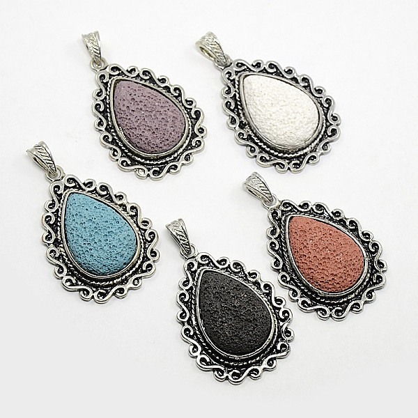 

PandaHall Platinum Alloy Natural Lava Rock Pendants, Dyed, with Black Enamel, teardrop, Mixed Color, 48x34x9mm, Hole: 6x4mm Lava Rock..., Multicolor