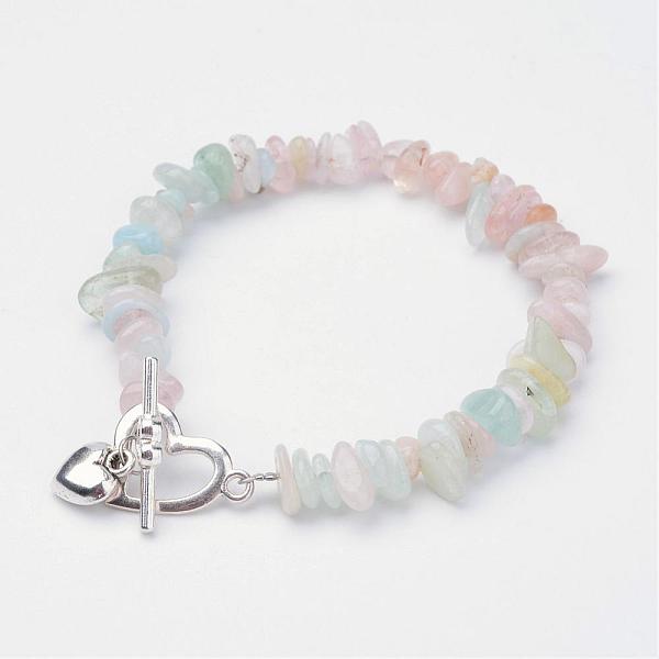 

PandaHall Natural Morganite Beaded Bracelets, with Alloy Toggle Clasps, Heart, 8-1/4 inch(208mm) Morganite