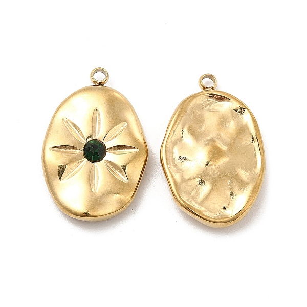 

PandaHall Vacuum Plating 201 Stainless Steel with Rhinestone Pendants, Oval Charms, Real 18K Gold Plated, Fern Green, 20x13x3.5mm, Hole...