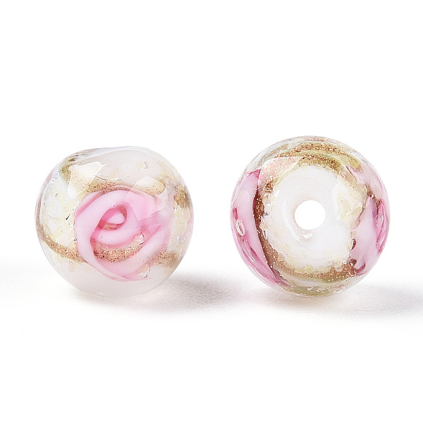 

PandaHall Luminous Handmade Gold Sand Lampwork Beads, Glow in the Dark, Round with Flower, Floral White, 12x11.5mm, Hole: 1.5mm Lampwork...