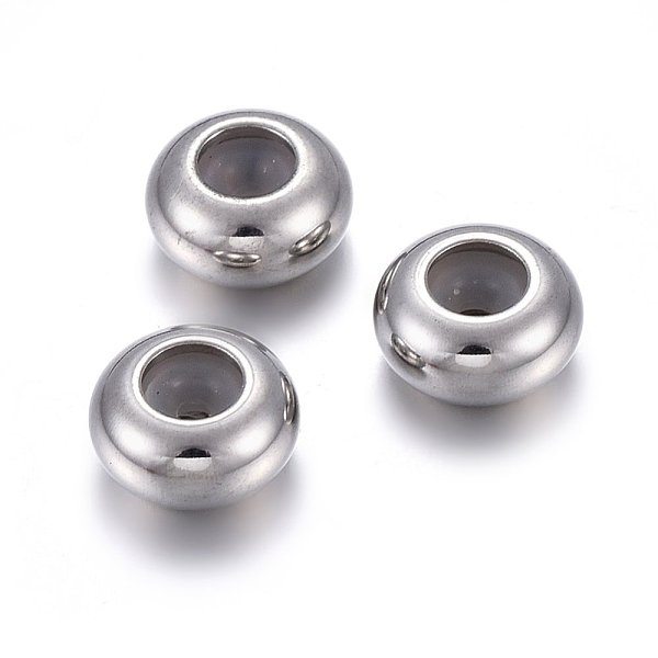 

PandaHall 201 Stainless Steel Beads, with Rubber Inside, Slider Beads, Stopper Beads, Rondelle, Stainless Steel Color, 7x3.5mm, Hole: 3mm...