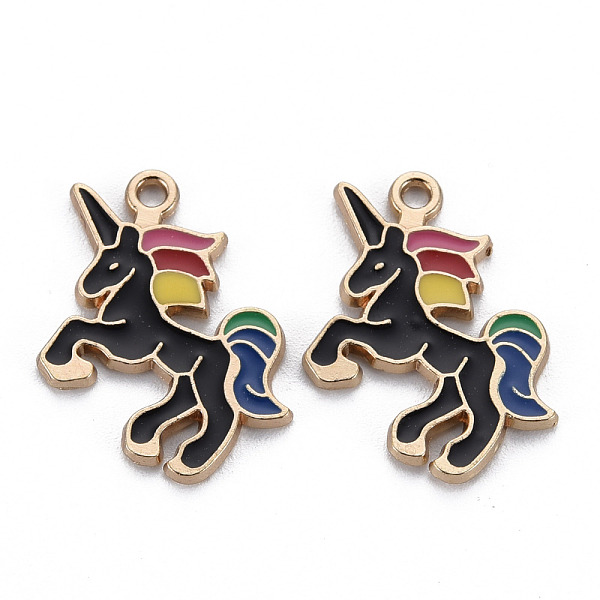 

PandaHall Alloy Enamel Pendants, Light Gold, Cadmium Free & Nickel Free & Lead Free, Unicorn, Black, 24x17.5x1.5mm, Hole: 1.6mm Alloy+Enamel...