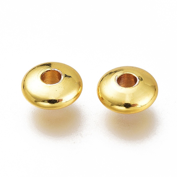 

PandaHall Brass Spacer Beads, Long-Lasting Plated, Disc, Golden, 3.7x2mm, Hole: 1.5mm Brass Disc