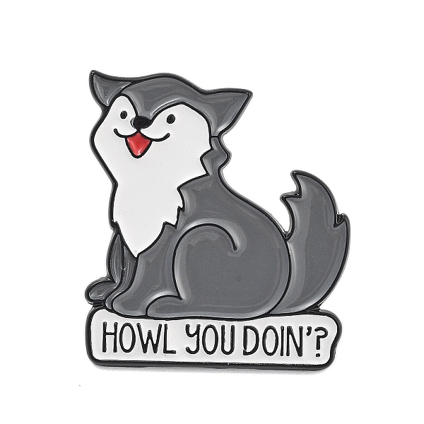 

PandaHall Animal Black Alloy Brooches, HOWL YOU DOIN' Enamel Pins, for Backpack Clothes, Dog, 30.5x27x1.5mm Alloy+Enamel Dog Gray