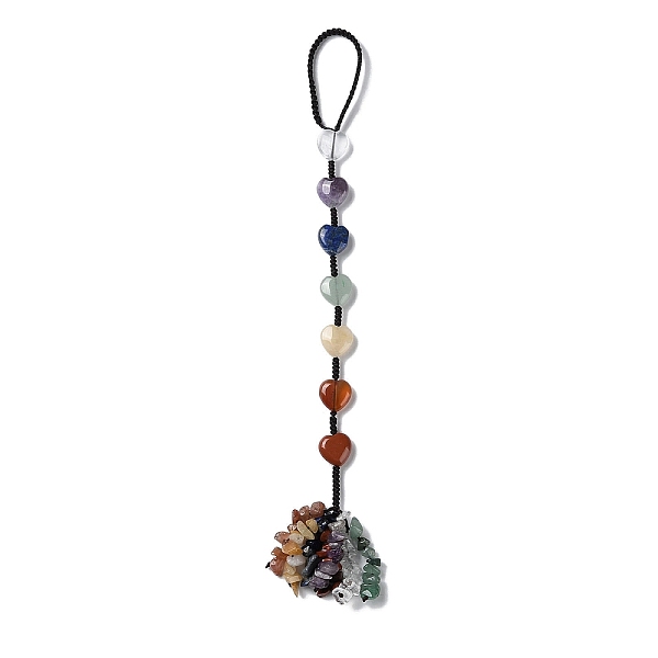 

PandaHall 7 Chakra Heart Natural Gemstone Pendant Decoration, Braided Thread and Gemstone Chip Tassel Hanging Ornaments, 245mm Mixed Stone...