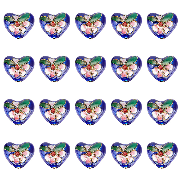 

PandaHall Handmade Cloisonne Beads, Heart with Flower, Blue, 13~14x16x8mm, Hole: 1.5mm, 20pcs/box Brass Heart Blue
