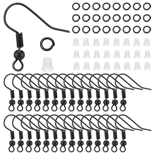 

PandaHall 400pcs Black Earring Hook Earring Making Kit with Loops with Jump Rings and Plastic Ear Nuts Earring Back Connects for DIY...