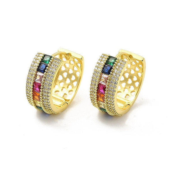 

PandaHall Cubic Zirconia Square Hoop Earrings, Light Gold Brass Jewelry for Women, Colorful, 20.5x20.5x9mm, Pin: 0.8mm Cubic Zirconia Square