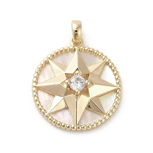 

PandaHall Brass Micro Pave Cubic Clear Zirconia Pendants, with Shell, Flat Round with Star, Real 18K Gold Plated, 17x15x4mm, Hole: 2x2mm...