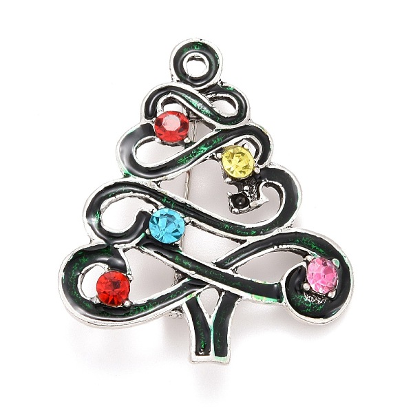 

PandaHall Colorful Rhinestone Christmas Tree Brooch, Alloy Badge for Backpack Clothes, Antique Silver, 45x39.5x11mm Alloy+Rhinestone