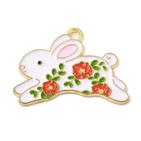 

PandaHall Alloy Enamel Pendants, Rabbit with Flower Charm, Golden, White, 19.5x27x1mm, Hole: 2mm Alloy+Enamel Rabbit White