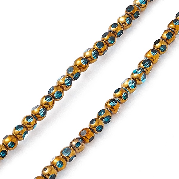 

PandaHall Electroplate Glass Beads Strands, Half Rainbow Plated, Faceted Round, Deep Sky Blue, 4.5x4mm, Hole: 0.8mm, about 63pcs/strand...