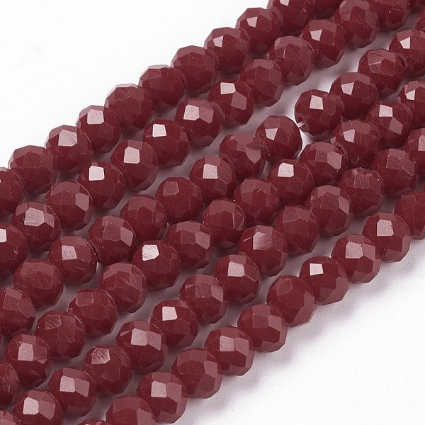 

PandaHall Faceted Solid Color Glass Rondelle Beads Strands, Dark Red, 6x4mm, Hole: 1mm, about 87~90pcs/strand, 15.7 inch Glass Rondelle Red