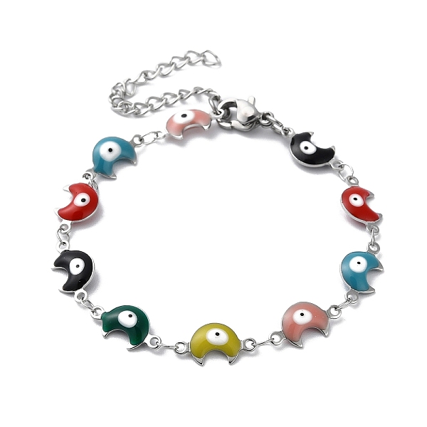 

PandaHall Moon with Evil Eye Enamel Link Chain Bracelet, 304 Stainless Steel Bracelet, Colorful, 6-5/8 inch(16.7cm) 304 Stainless Steel Moon