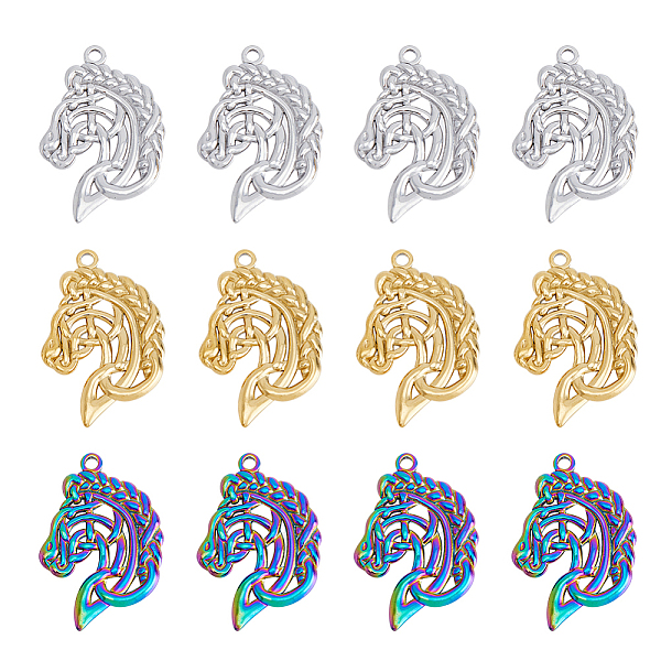 

PandaHall DICOSMETIC 12Pcs 3 Colors Celtic Horse Charms Hollow Viking Charms Golden/Rainbow and Platinum Color Western Horse Charms...