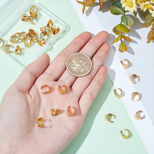 

PandaHall UNICRAFTALE 30Pcs Golden Snap On Bails 304 Stainless Steel Pendant Bails 8x6.4mm Pendant Clips Necklace Pendants Pinch Clips For...
