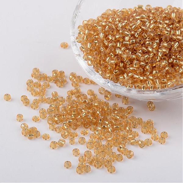

PandaHall 8/0 Glass Seed Beads, Silver Lined Round Hole, Round, Pale Goldenrod, 3mm, Hole: 1mm, about 1097pcs/50g Glass Yellow
