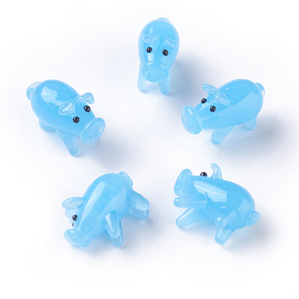 

PandaHall Handmade Lampwork Home Display Decorations, Piggy, Deep Sky Blue, 17~20x9~10x13~15mm Lampwork Pig Blue