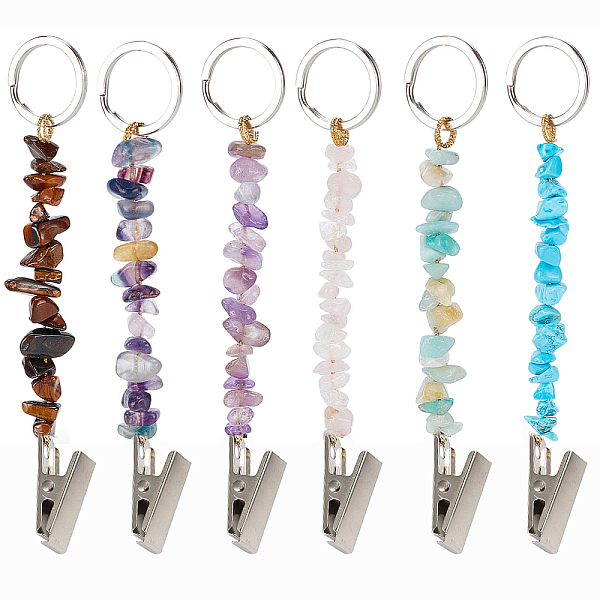 

PandaHall Natural and Synthetic Keychain, with Brass Wire, 304 Stainless Steel Split Key Rings and Iron Alligator Clips, 12cm Mixed Stone...