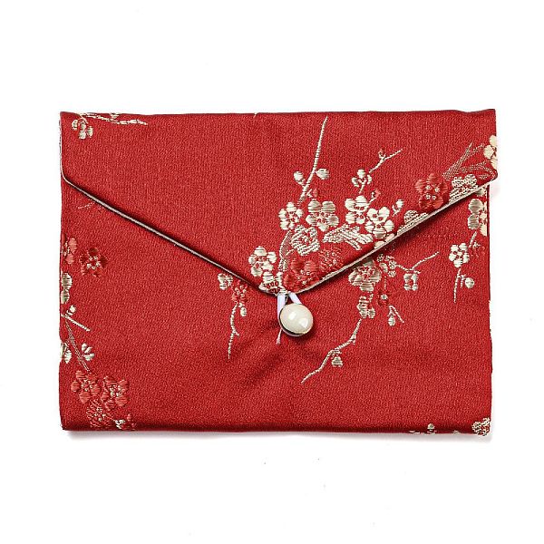 

PandaHall Chinese Style Floral Cloth Jewelry Storage Pouches, with Plastic Button, Rectangle Jewelry Gift Case for Bracelets, Earrings..., Red
